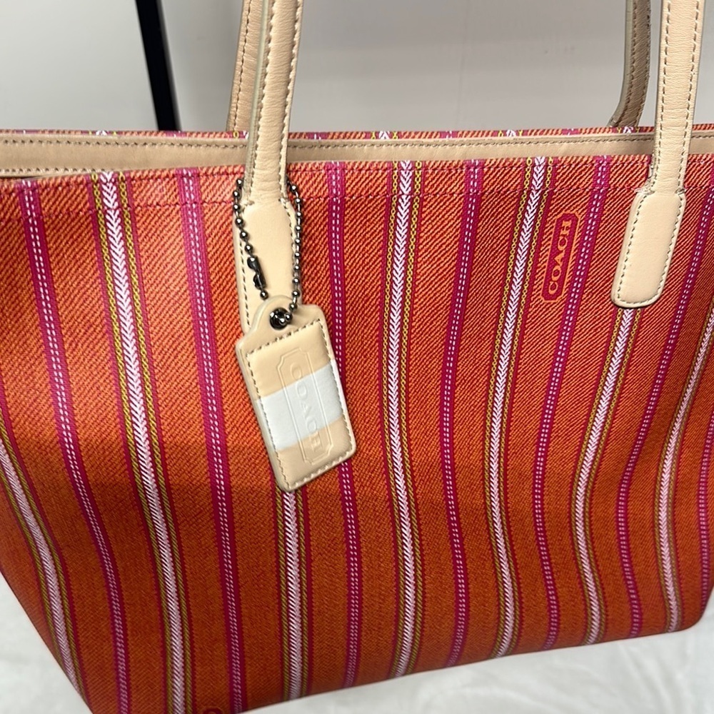 Coach Legacy Red and Cream Striped Tote - Picture 15 of 16